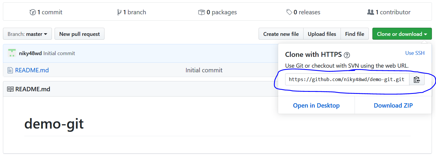 copiere url repository nou creat