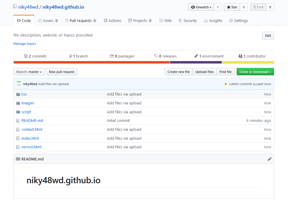 creare proiect nou github